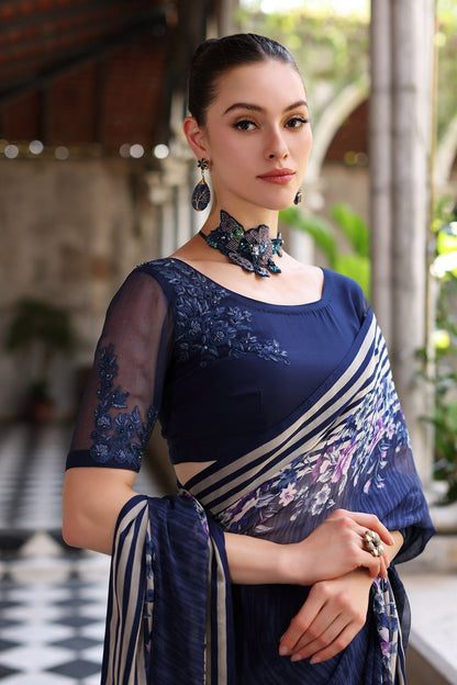 Chinyere | Formal Wedding Exclusive | DESERT ROSE S SARI (AA5355) M Blue Chiffon