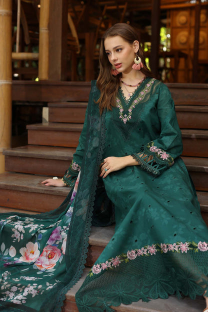 Noor by Saadia Asad | Eid Luxe Printedkari | D9-B M Bottle Green Lawn