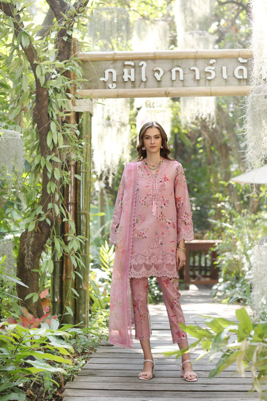 Noor by Saadia Asad | Eid Luxe Printedkari | D8-A XS Brownish Pink Lawn