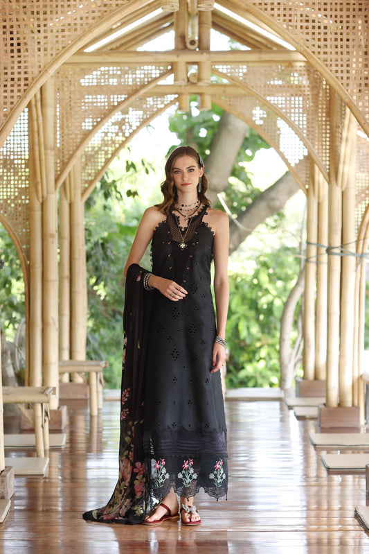 Noor by Saadia Asad | Eid Luxe Printedkari | D7-A XS Black Lawn