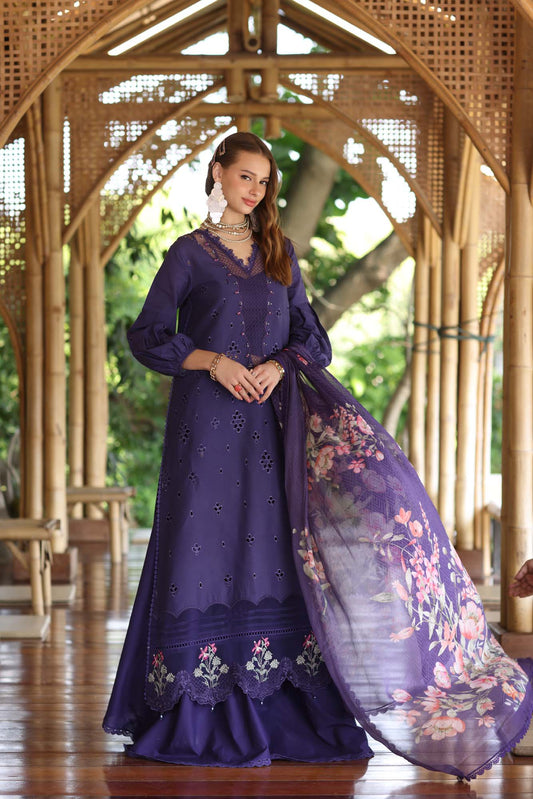 Noor by Saadia Asad | Eid Luxe Printedkari | D7-B XS Deep Purple Lawn