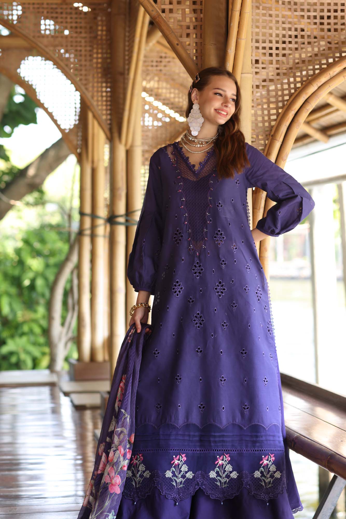 Noor by Saadia Asad | Eid Luxe Printedkari | D7-B S Deep Purple Lawn