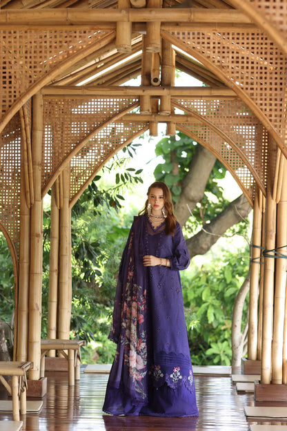 Noor by Saadia Asad | Eid Luxe Printedkari | D7-B L Deep Purple Lawn