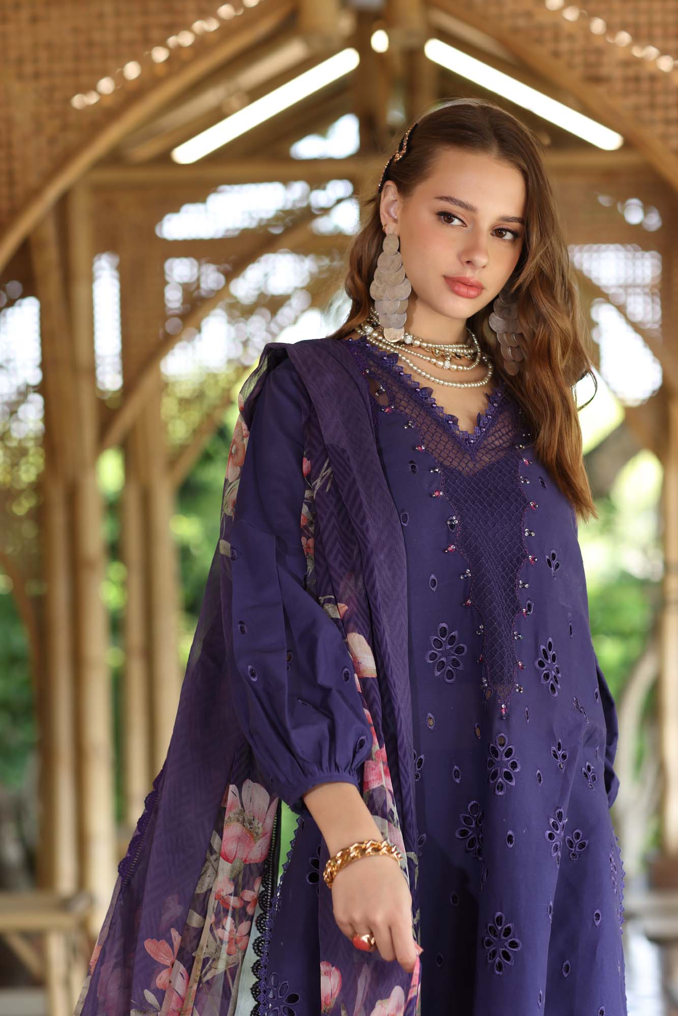 Noor by Saadia Asad | Eid Luxe Printedkari | D7-B M Deep Purple Lawn