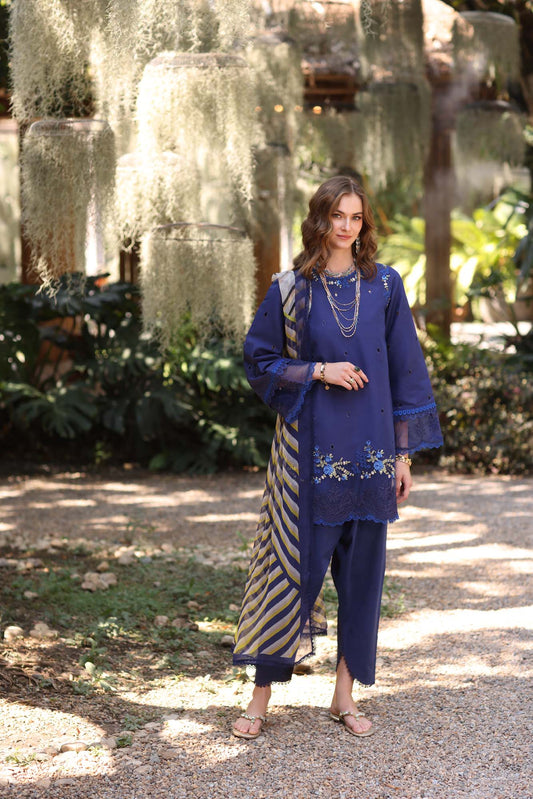 Noor by Saadia Asad | Eid Luxe Printedkari | D3-A XS Navy Blue Lawn