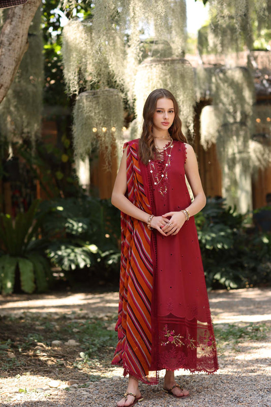 Noor by Saadia Asad | Eid Luxe Printedkari | D3-B XS Red Lawn