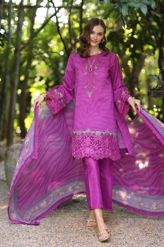 Noor by Saadia Asad | Eid Luxe Printedkari | D1-A XS Magenta Lawn