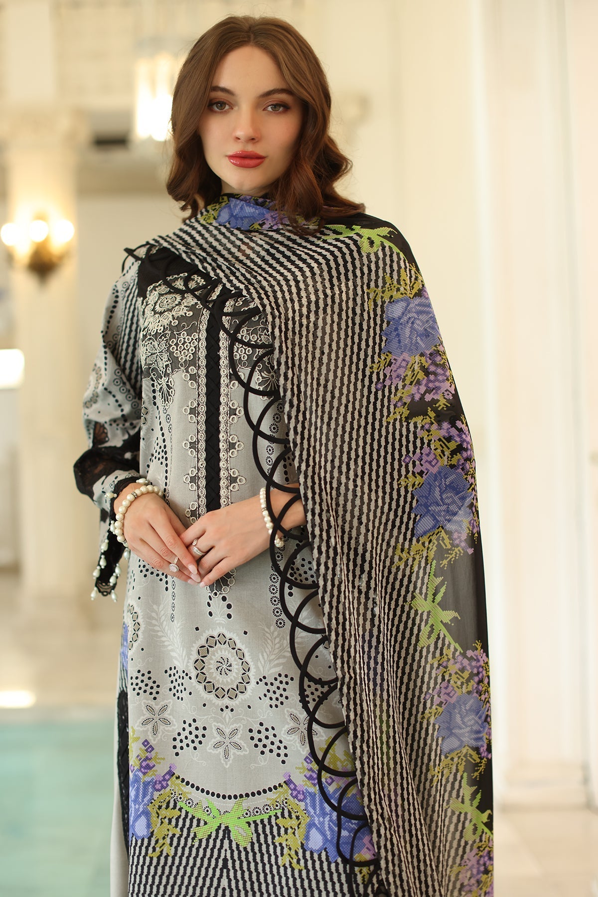 Charizma | Aniq Lawn Collection | AN5-02 M Gray Lawn