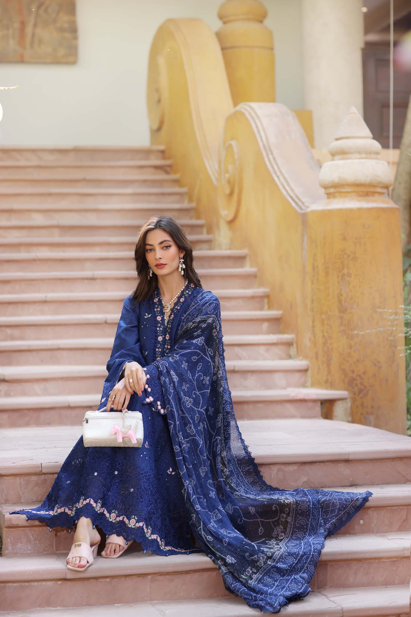 Noor by Saadia Asad | Eid Luxury Laserkari 25 | D5-B L Navy Lawn
