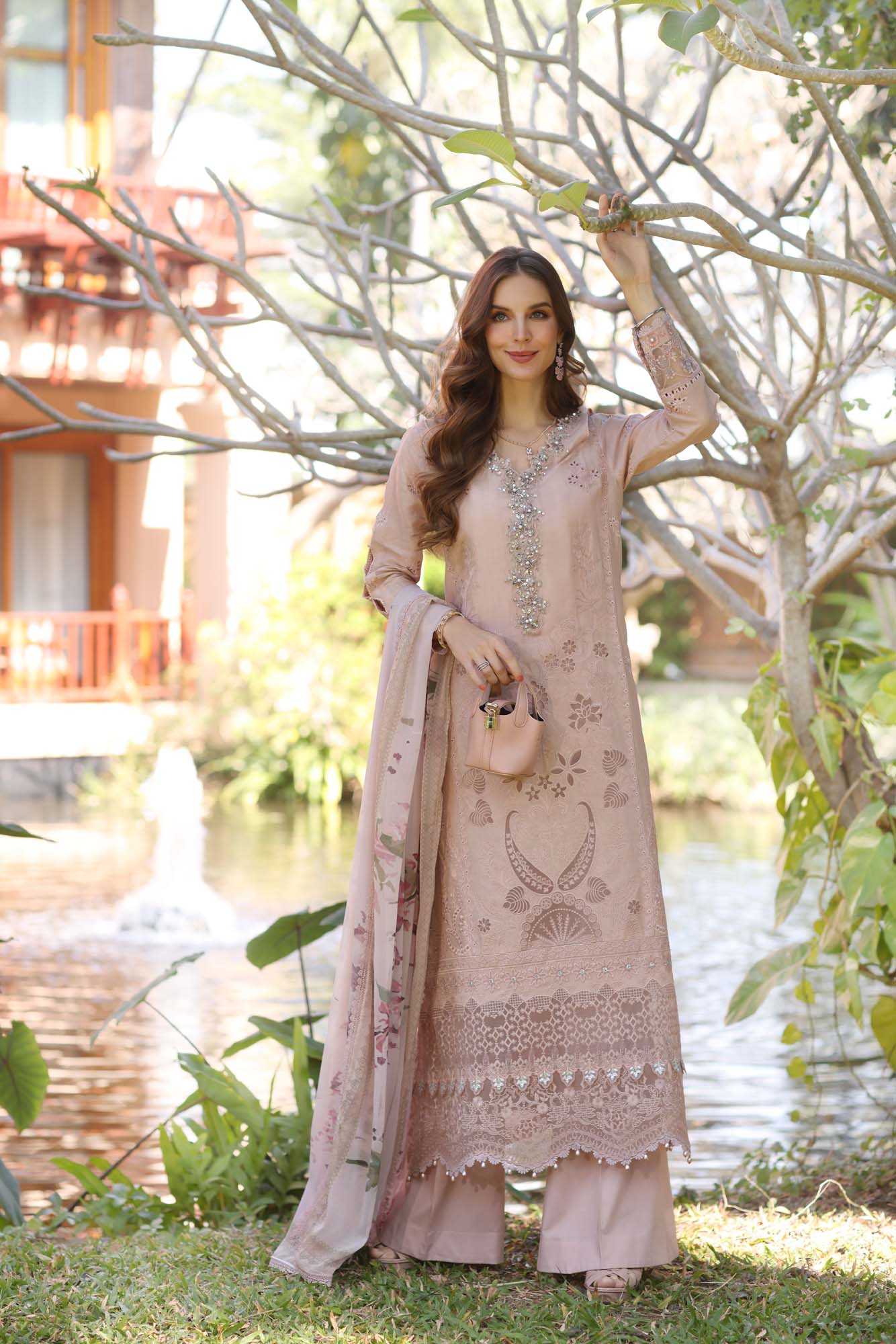 Noor by Saadia Asad | Eid Luxury Laserkari 25 | D6-B M Taupe Lawn