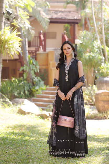 Noor by Saadia Asad | Eid Luxury Laserkari 25 | D6-A XS Black Lawn