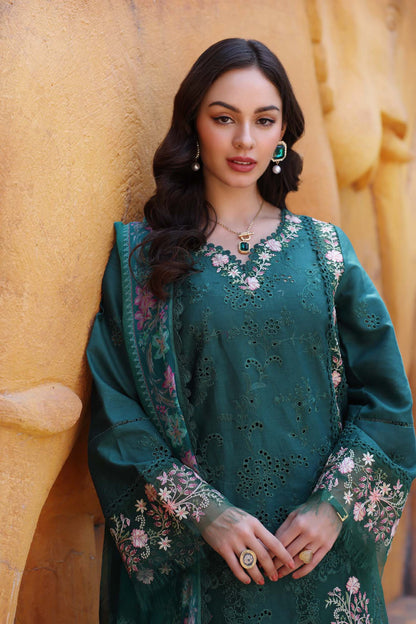 Noor by Saadia Asad | Eid Luxury Laserkari 25 | D10-A M Deep Teal Green Lawn
