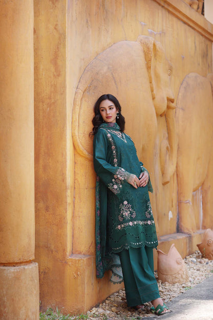Noor by Saadia Asad | Eid Luxury Laserkari 25 | D10-A S Deep Teal Green Lawn