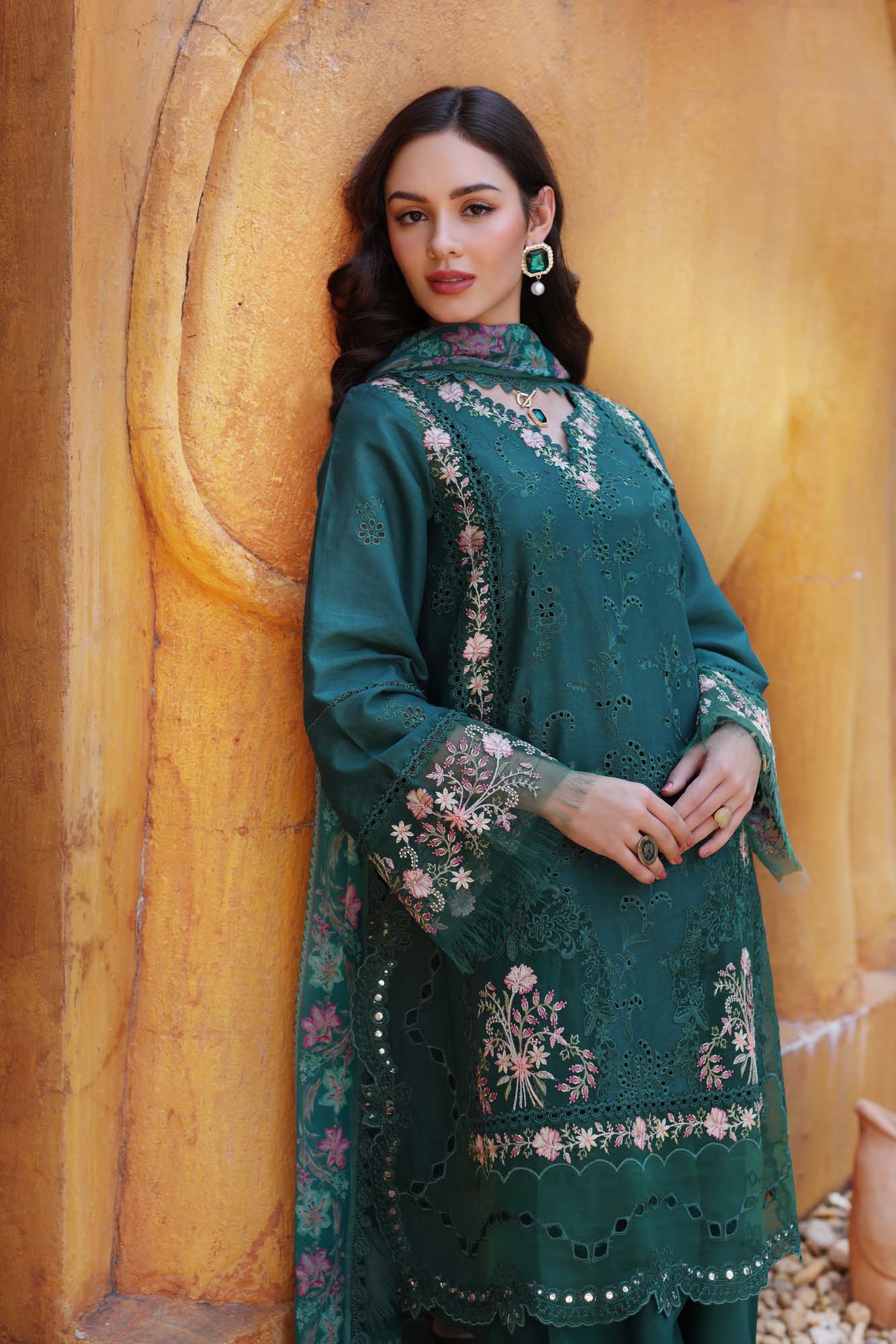 Noor by Saadia Asad | Eid Luxury Laserkari 25 | D10-A L Deep Teal Green Lawn