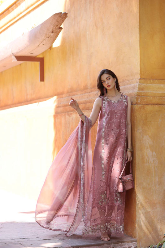 Noor by Saadia Asad | Eid Luxury Laserkari 25 | D10-B XS Brownish Pink Lawn