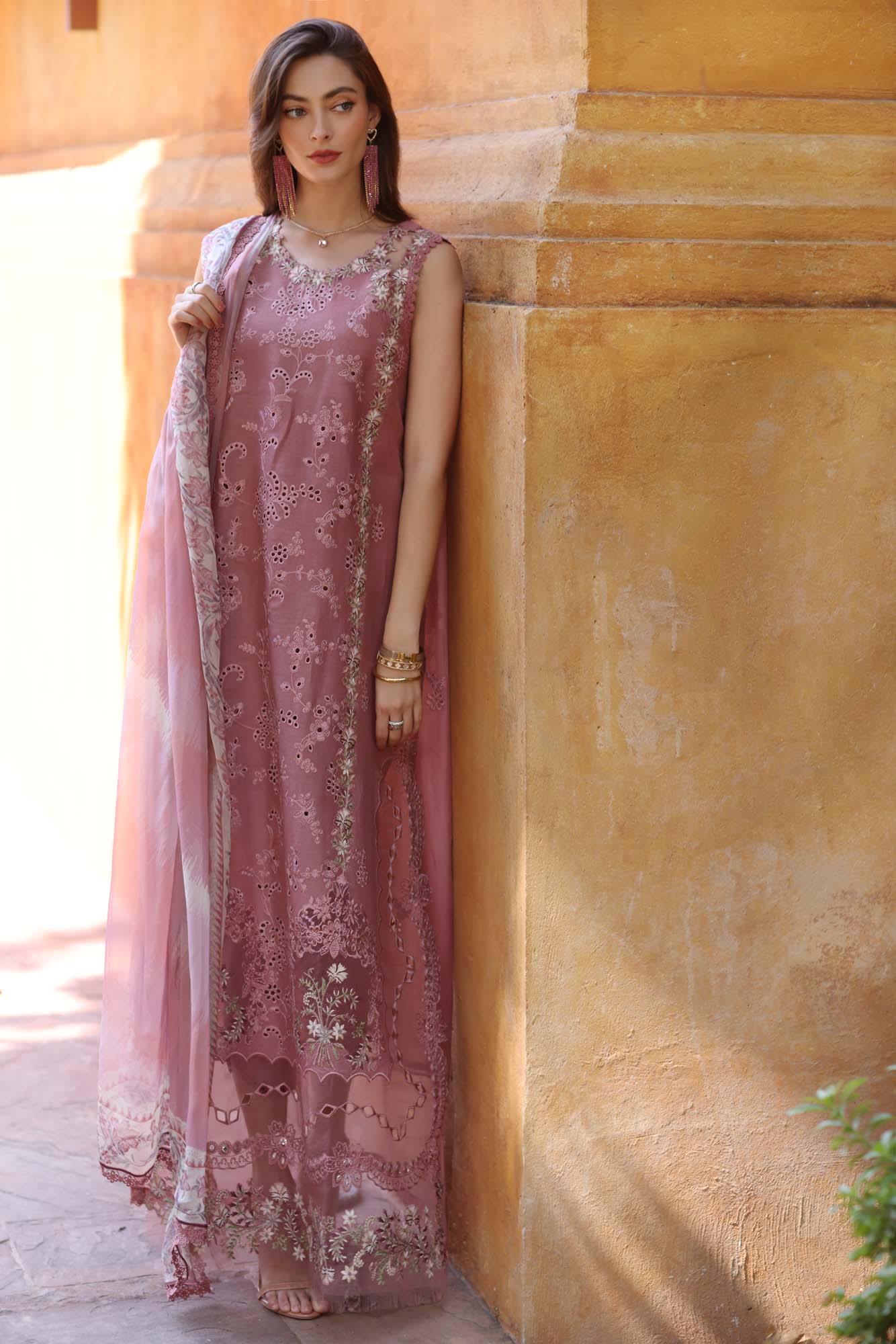 Noor by Saadia Asad | Eid Luxury Laserkari 25 | D10-B S Brownish Pink Lawn