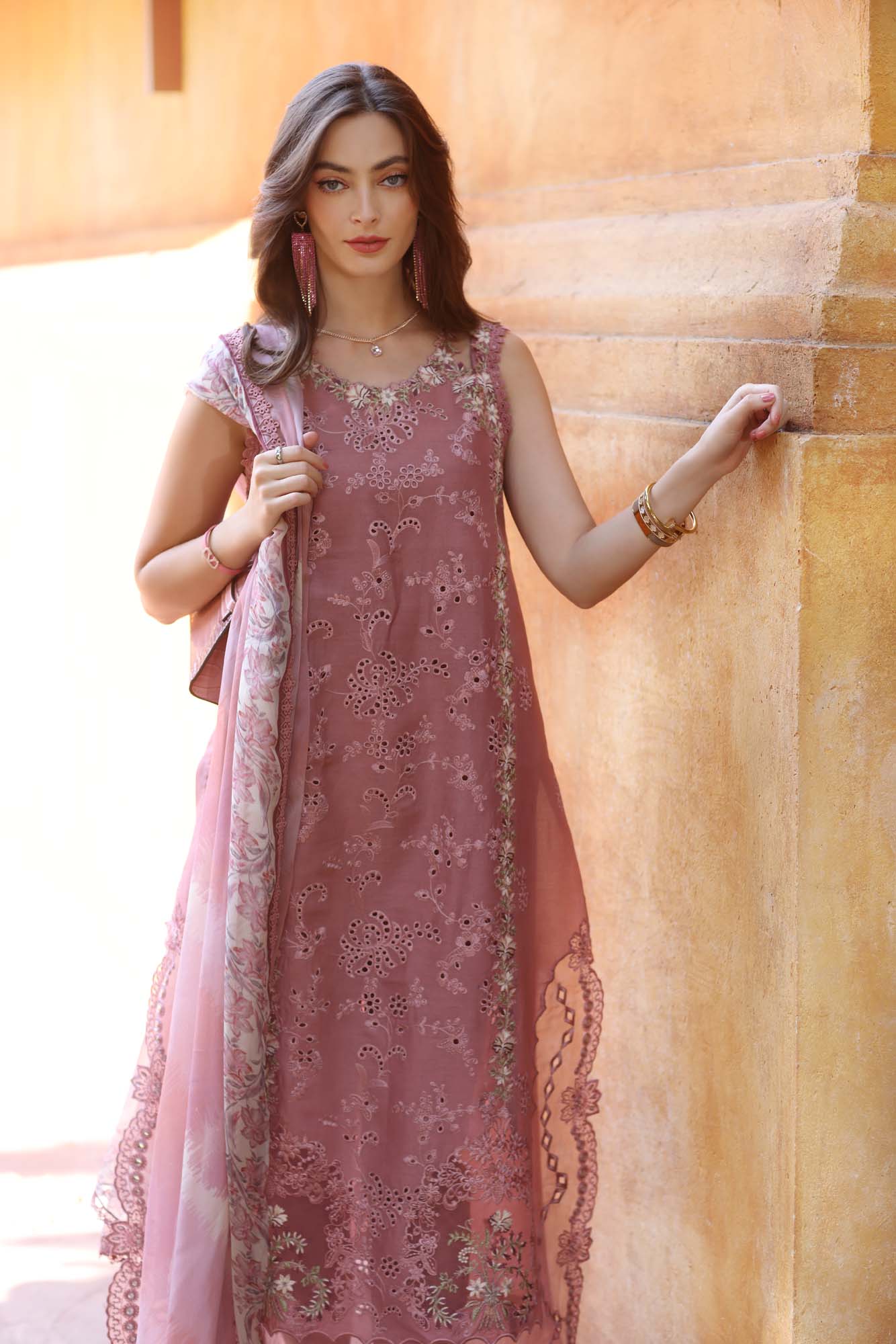 Noor by Saadia Asad | Eid Luxury Laserkari 25 | D10-B L Brownish Pink Lawn