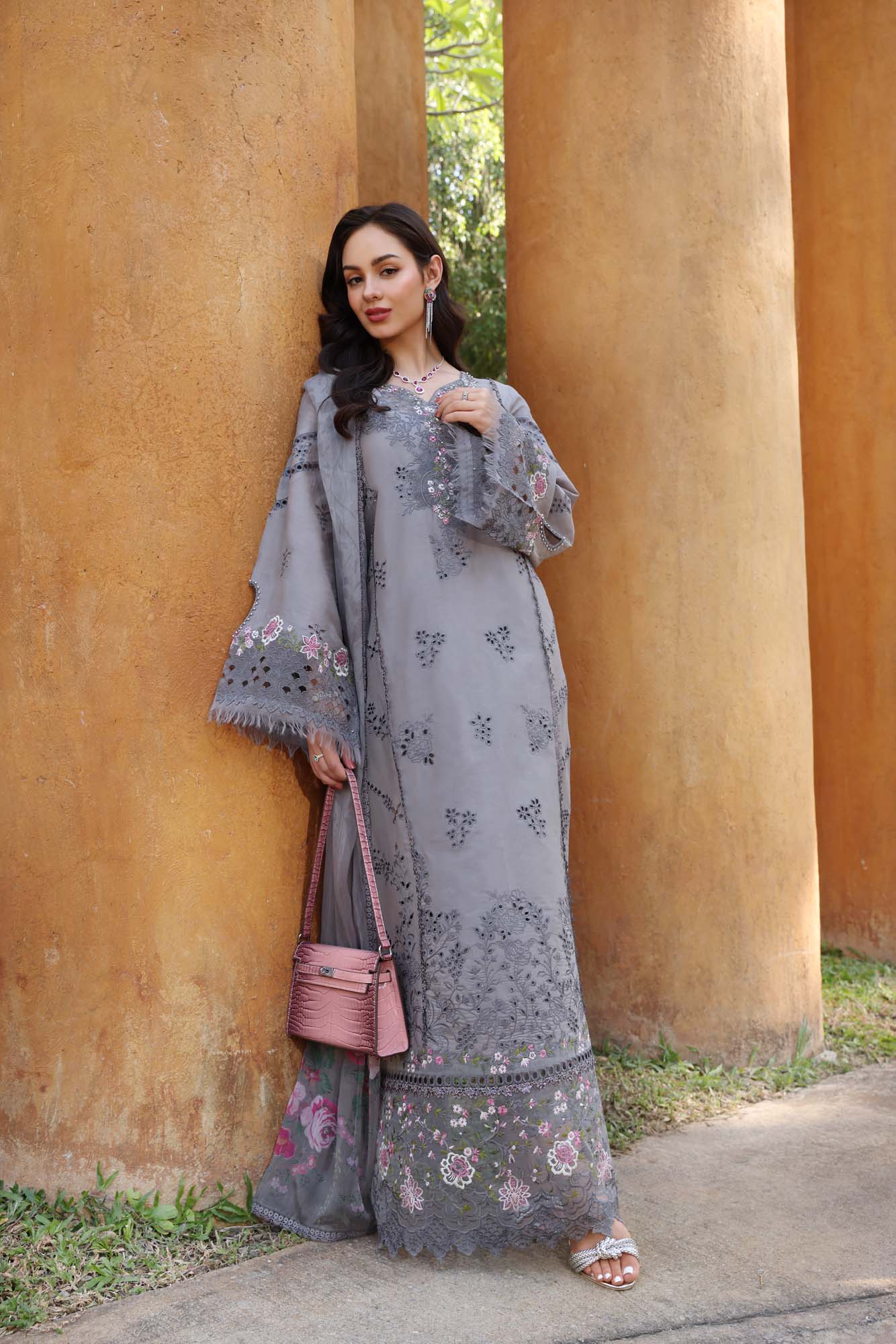 Noor by Saadia Asad | Eid Luxury Laserkari 25 | D2-B XS Gray Lawn