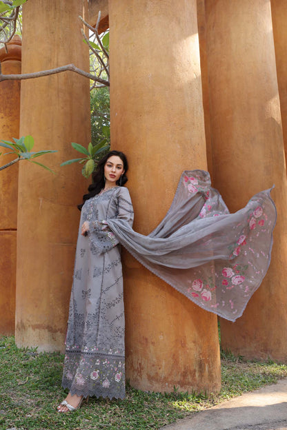 Noor by Saadia Asad | Eid Luxury Laserkari 25 | D2-B L Gray Lawn