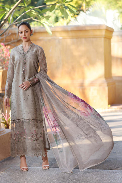 Noor by Saadia Asad | Eid Luxury Laserkari 25 | D1-B XS Cloud Gray Lawn