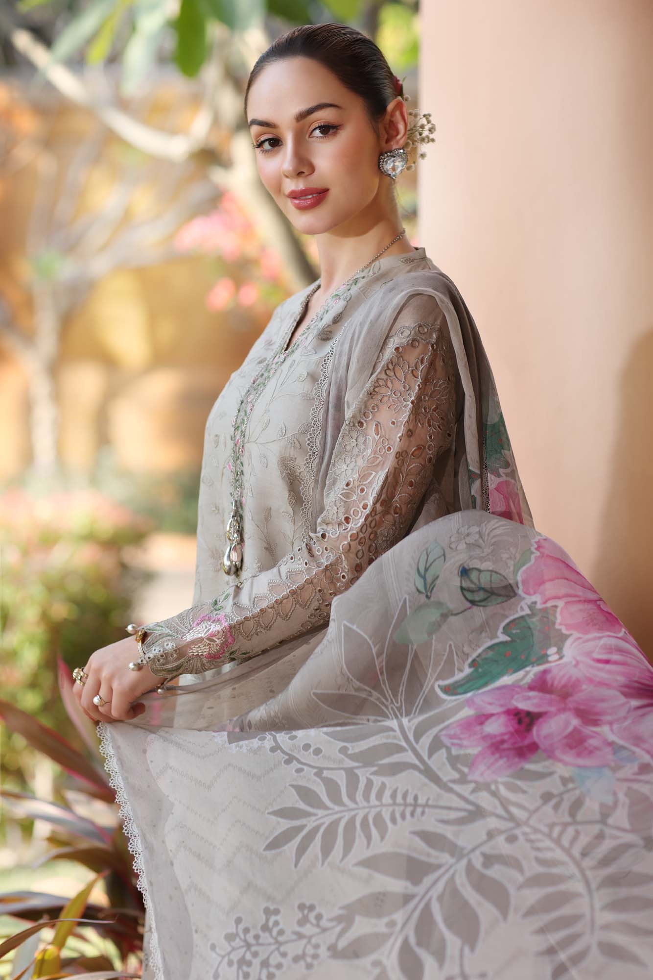 Noor by Saadia Asad | Eid Luxury Laserkari 25 | D1-B M Cloud Gray Lawn