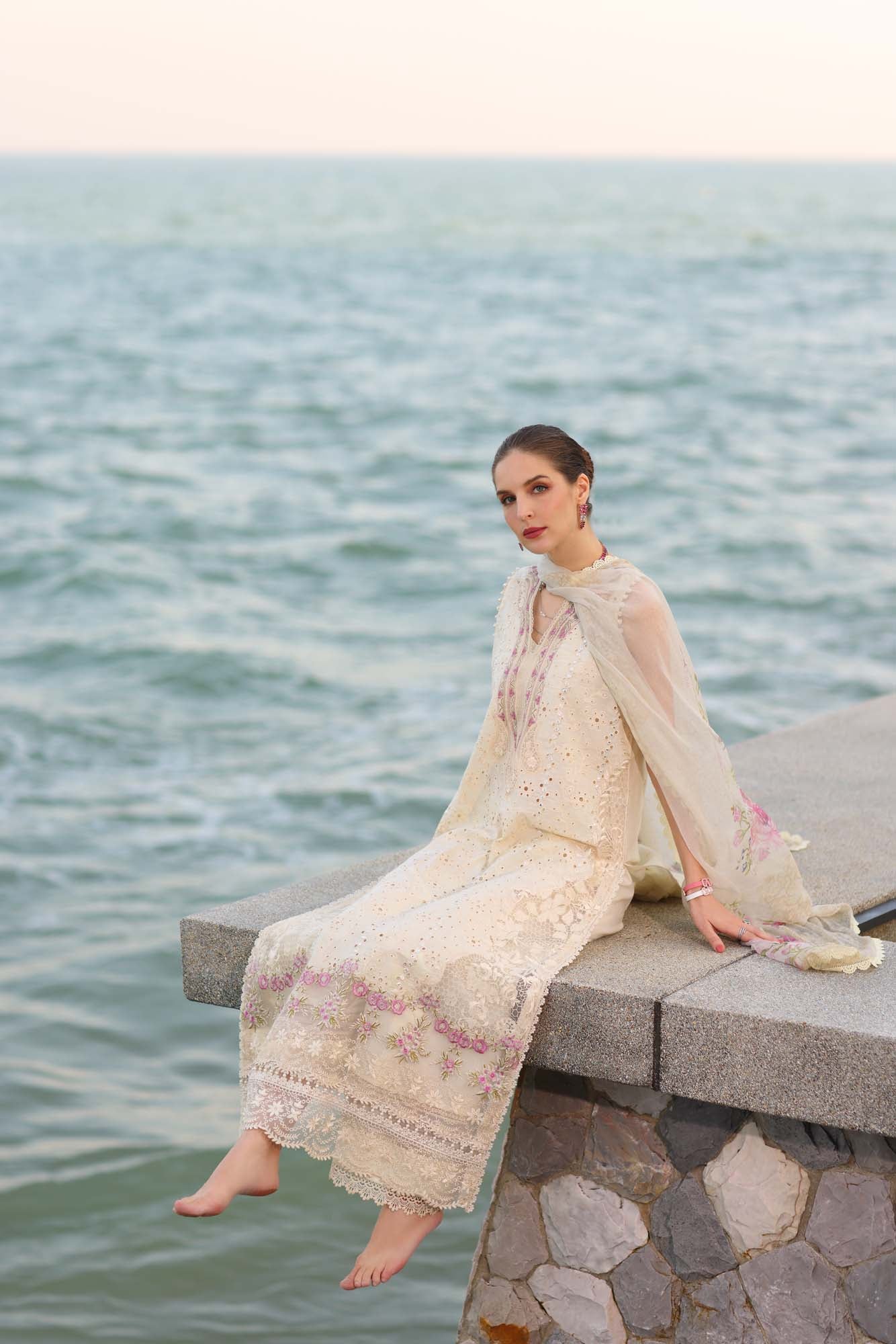 Noor by Saadia Asad | Eid Luxury Laserkari 25 | D3-A XL Ivory Lawn