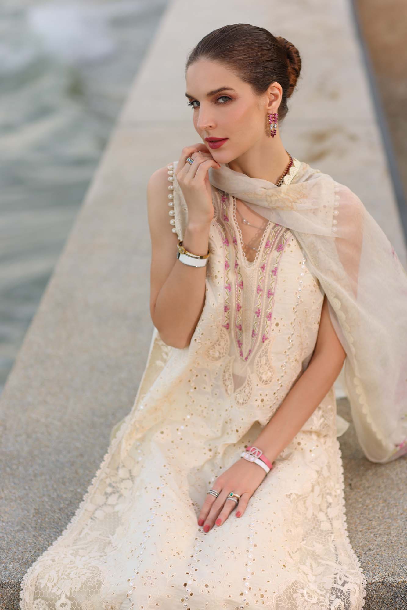 Noor by Saadia Asad | Eid Luxury Laserkari 25 | D3-A M Ivory Lawn