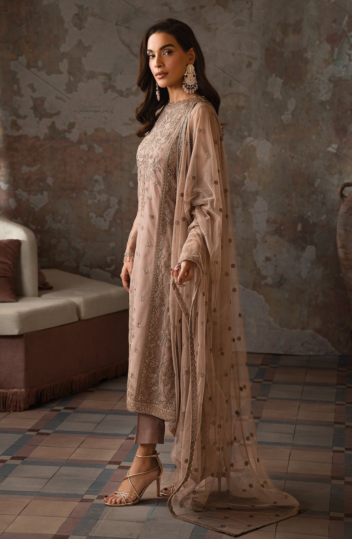 Zarif | Emirah Formals | ZEF 04 AURORA L Beige Net