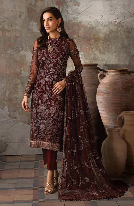 Zarif | Emirah Formals | ZEF 03 CHARM XS Dark Maroon Net