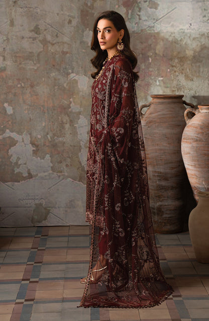 Zarif | Emirah Formals | ZEF 03 CHARM L Dark Maroon Net