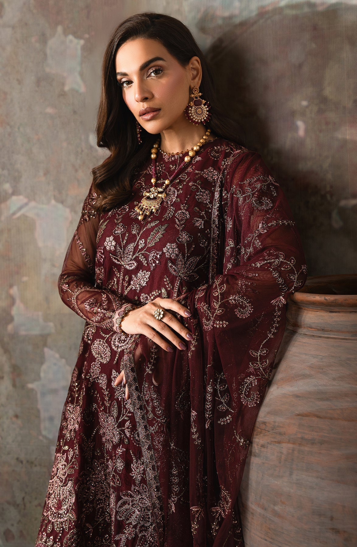 Zarif | Emirah Formals | ZEF 03 CHARM M Dark Maroon Net
