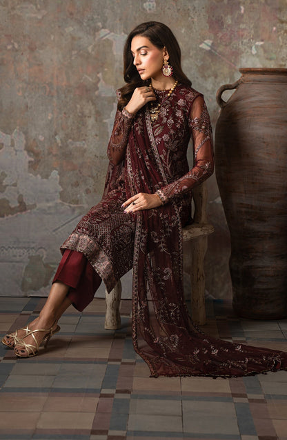 Zarif | Emirah Formals | ZEF 03 CHARM Custom Size Dark Maroon Net