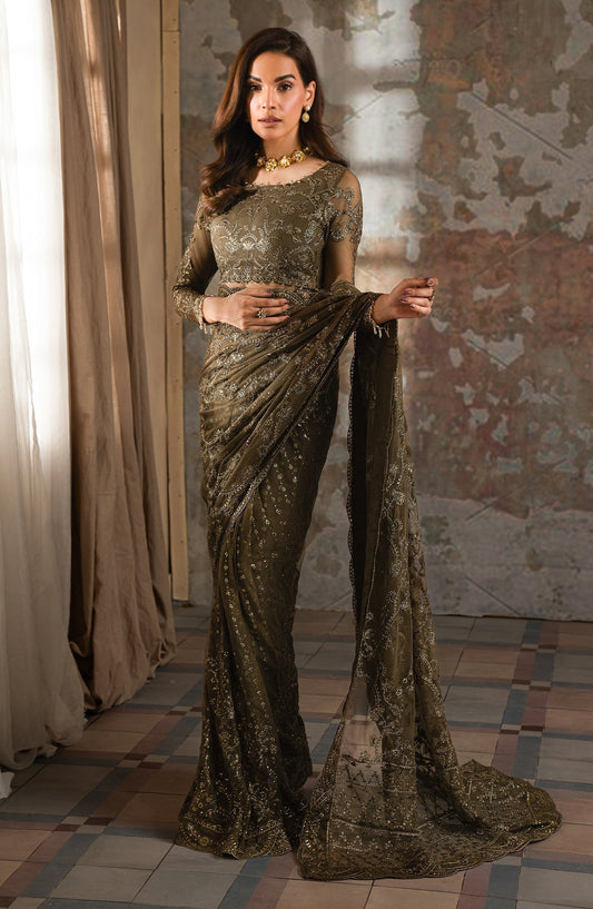 Zarif | Emirah Formals | ZEF 07 JAZAB XS Mehndi Green Net