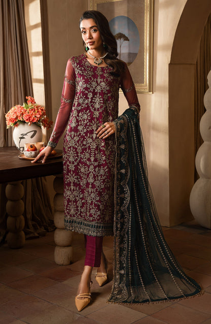 Zarif | Emirah Formals | ZEF 08 HAYAL XS Wine Berry Net