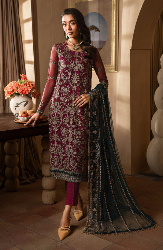 Zarif | Emirah Formals | ZEF 08 HAYAL XS Wine Berry Net