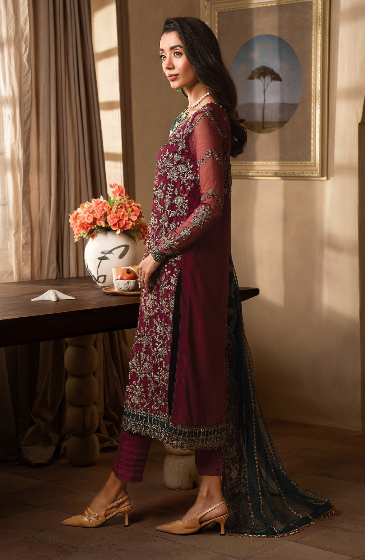 Zarif | Emirah Formals | ZEF 08 HAYAL L Wine Berry Net