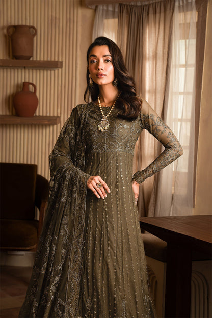 Zarif | Emirah Formals | ZEF 07 JAZAB Custom Size Mehndi Green Net