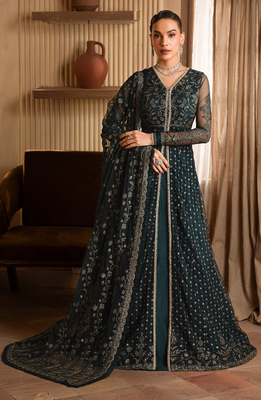 Zarif | Emirah Formals | ZEF 01 ORNA XS Deep Teal Green Net