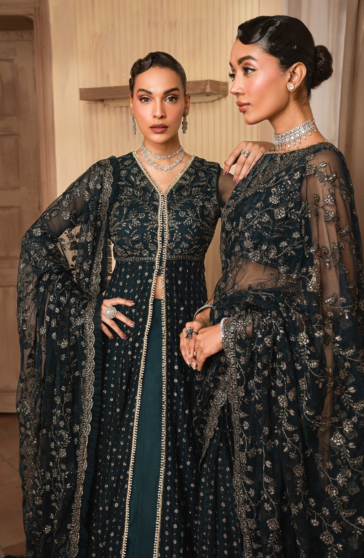 Zarif | Emirah Formals | ZEF 01 ORNA XL Deep Teal Green Net