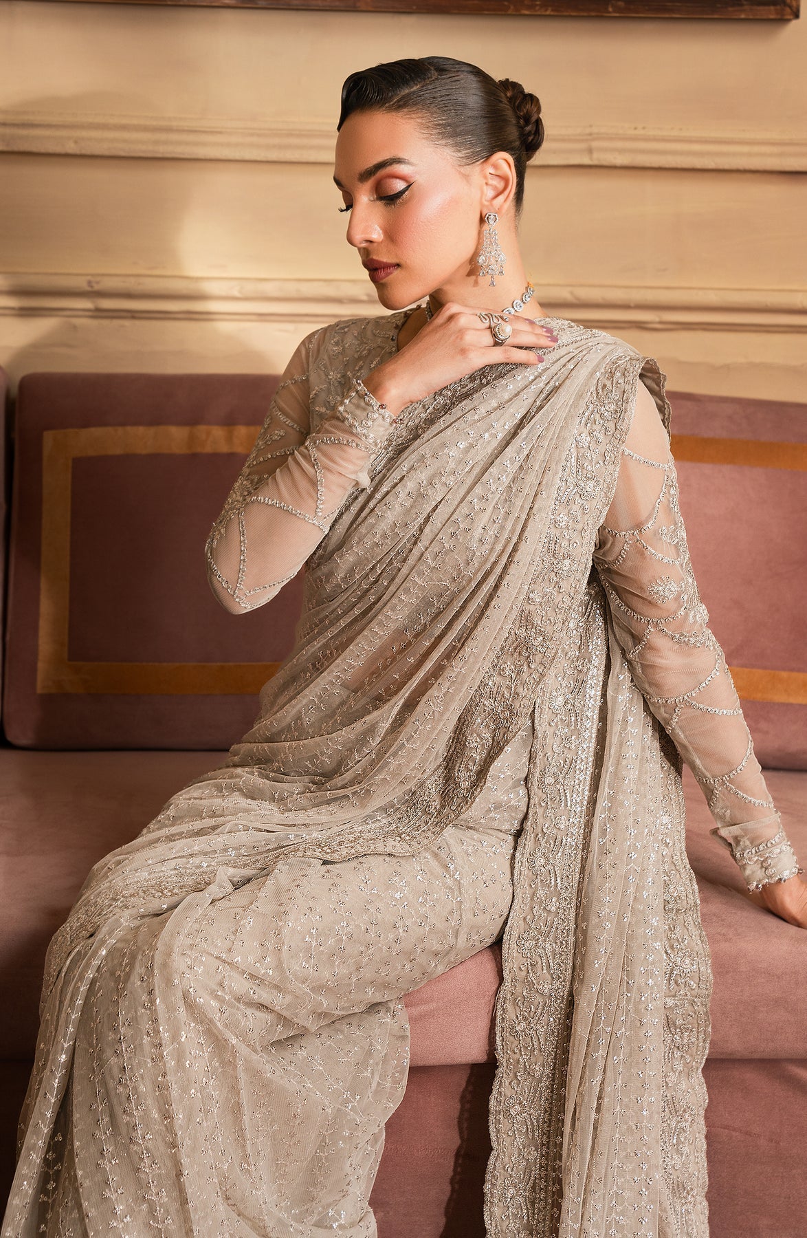 Zarif | Emirah Formals | ZEF 02 BREEZE Custom Size Beige Net