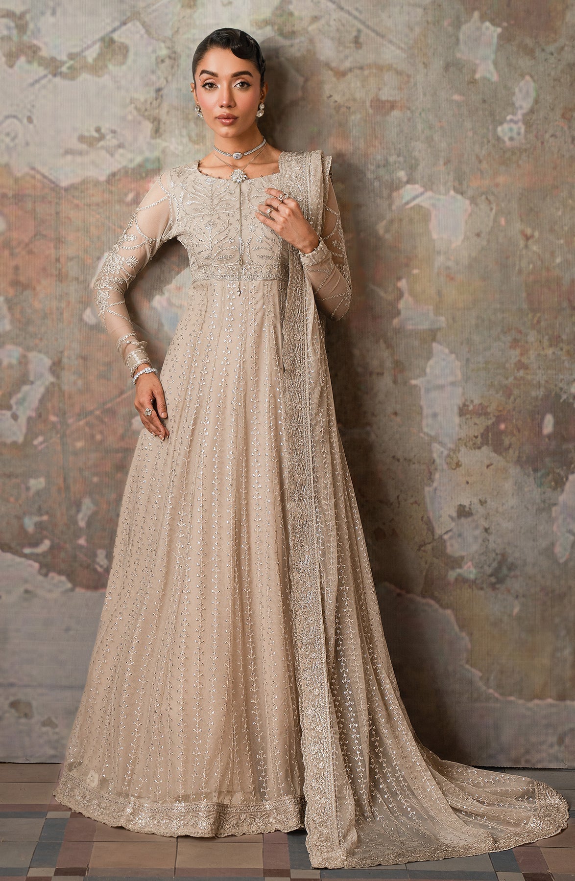 Zarif | Emirah Formals | ZEF 02 BREEZE L Beige Net