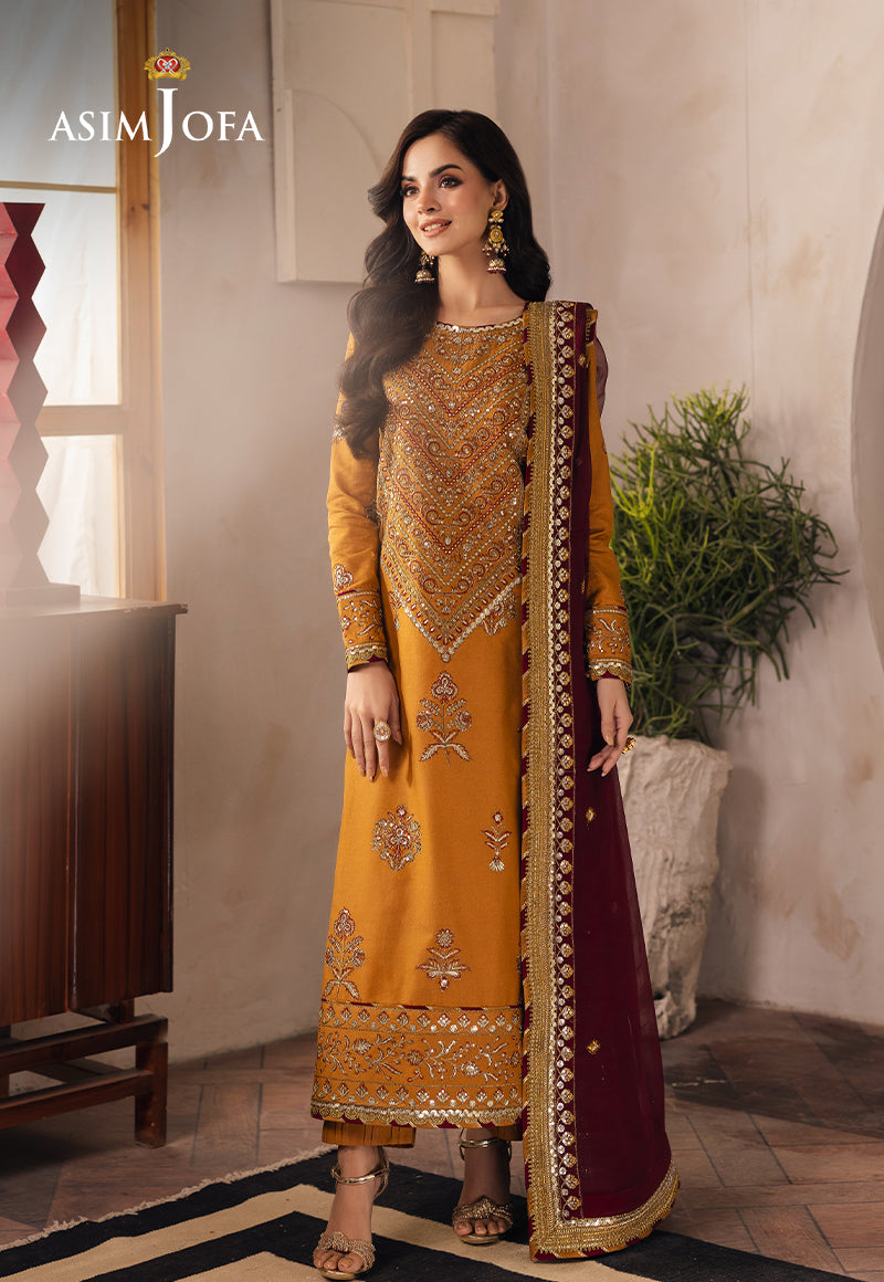 Asim Jofa | Heeriye Formals | AJHE-07 XS Mustard Jumbo Silk