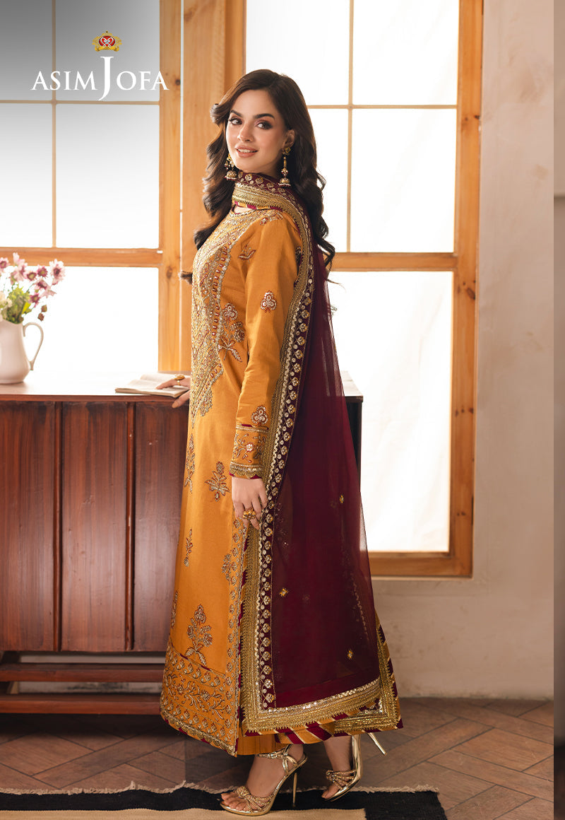 Asim Jofa | Heeriye Formals | AJHE-07 Custom Size Mustard Jumbo Silk