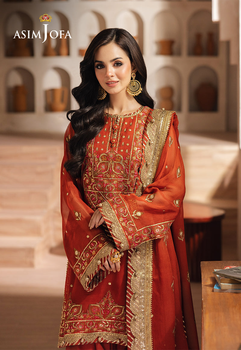 Asim Jofa | Heeriye Formals | AJHE-10 M Rust Chiffon