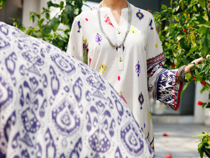 Almirah | Traditional Tale |ALP-3PS-2115 M Ivory Lawn