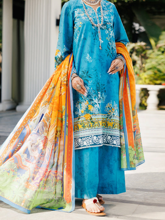 Almirah | Traditional Tale | ALP-3PS-2117 XS Denium Blue Lawn