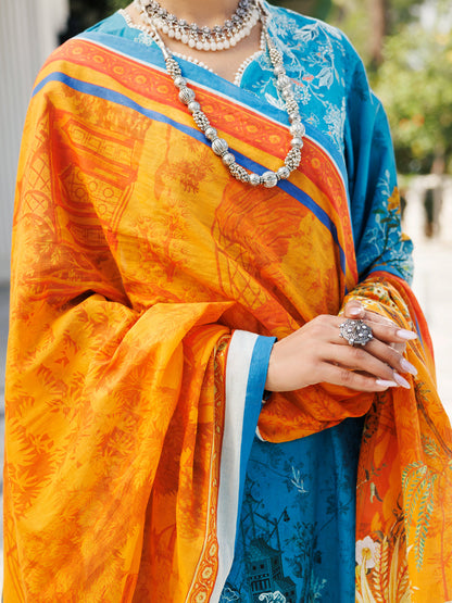 Almirah | Traditional Tale | ALP-3PS-2117 M Denium Blue Lawn
