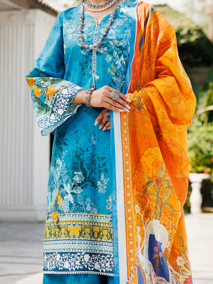 Almirah | Traditional Tale | ALP-3PS-2117 L Denium Blue Lawn