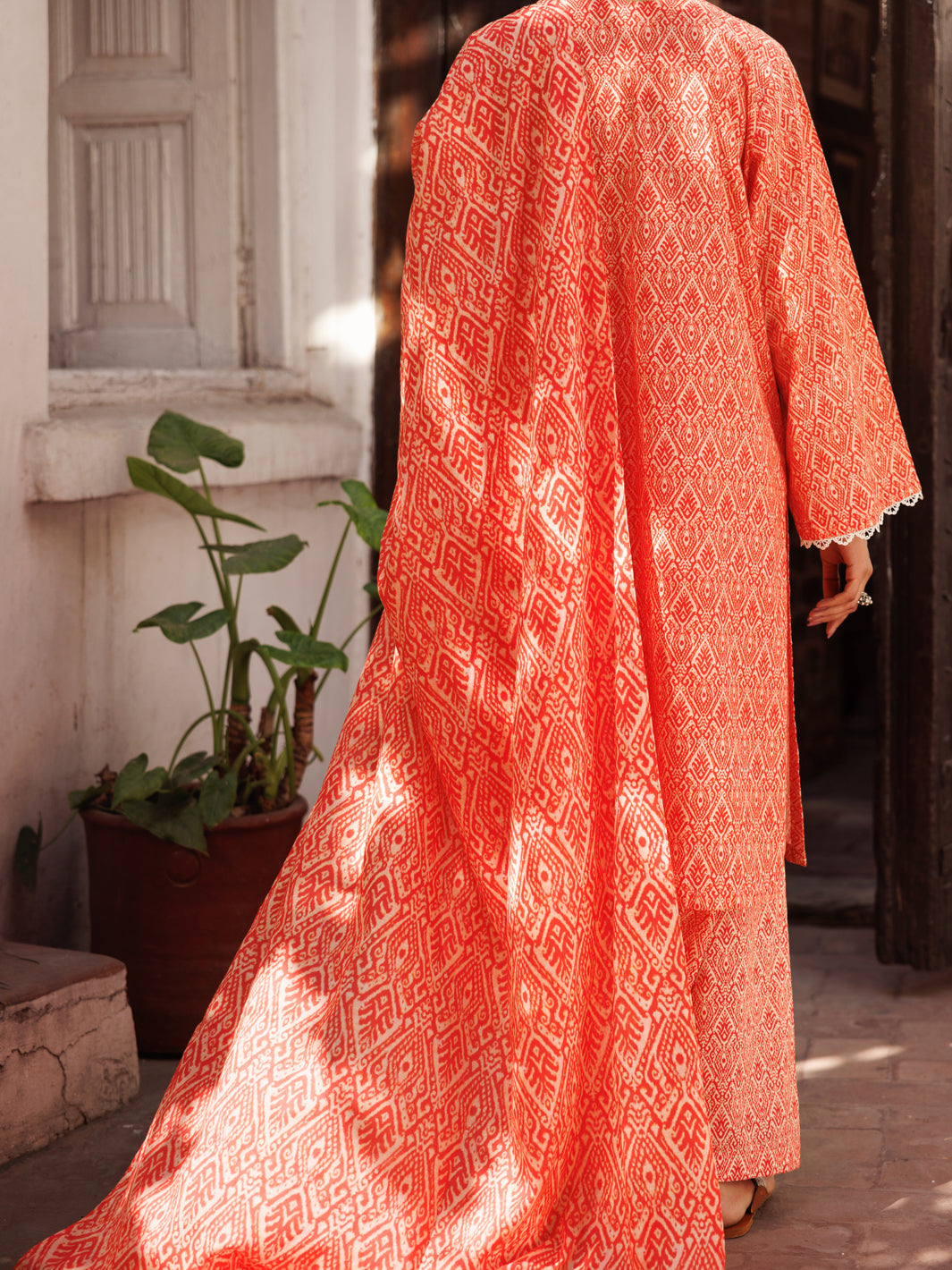 Almirah | Traditional Tale | ALP-3PS-2129 S Pinkish Orange Lawn