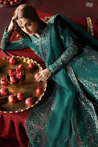 Afrozeh | Divani Silk Edit 25 | Shahnisa XL Emerald Green Raw Silk